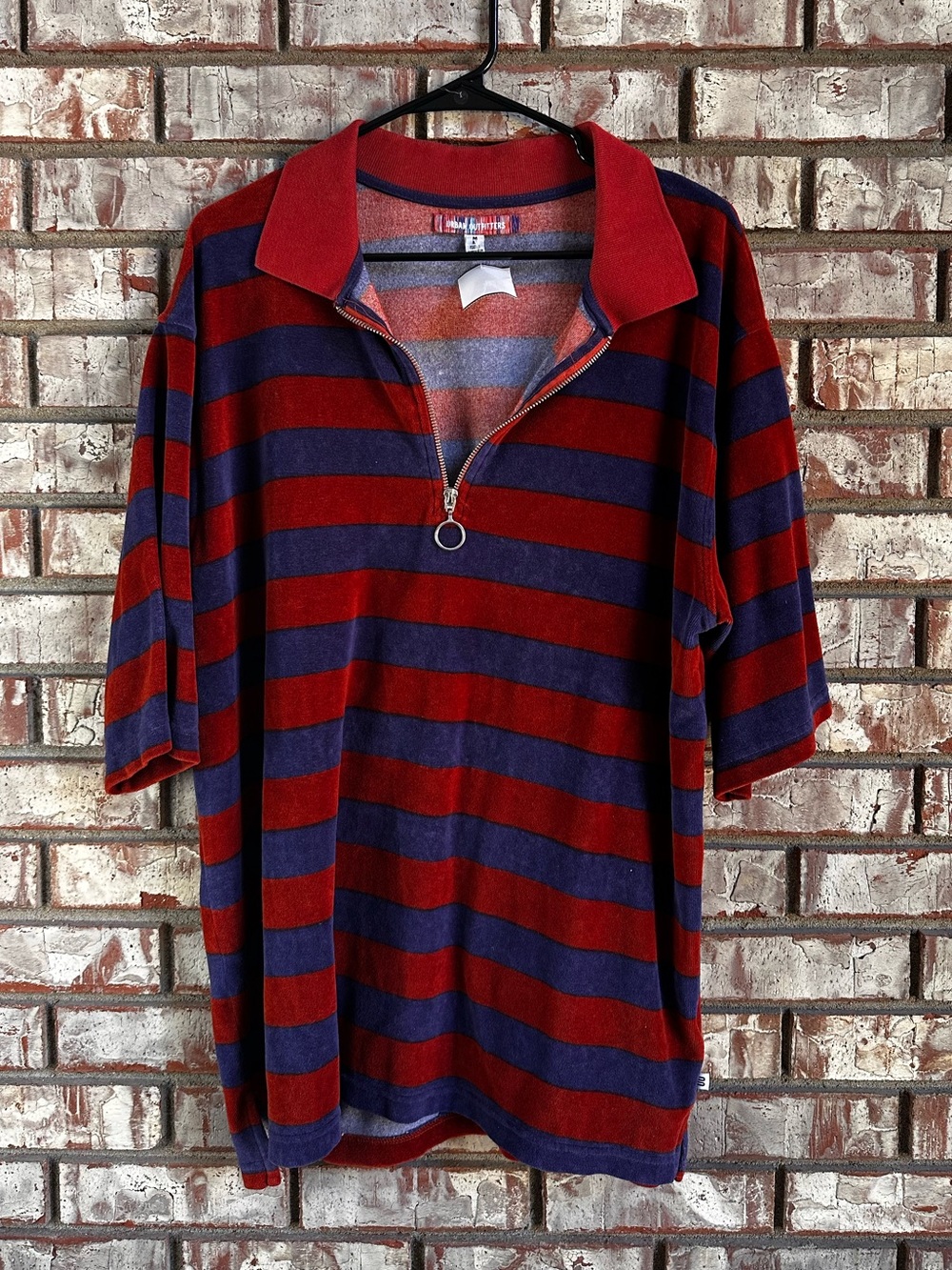 Urban Outfitters Red & Blue Striped Fleece Quarter Zip Polo Size Medium